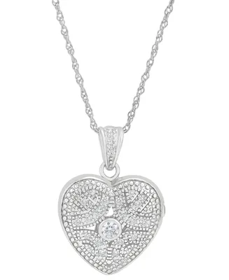 Cubic Zirconia Heart Locket Pendant Necklace in Sterling Silver
