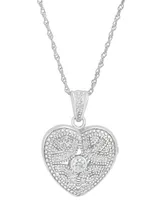 Cubic Zirconia Heart Locket Pendant Necklace in Sterling Silver