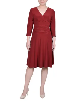 Ny Collection Petite 3/4 Sleeve Rouched-Waist Dress