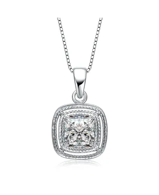 Sterling Silver White Gold Plated Cubic Zirconia Square Drop Pendant