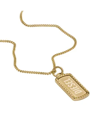 Diesel Men's Gold-Tone Stainless Steel Dog Tag Necklace