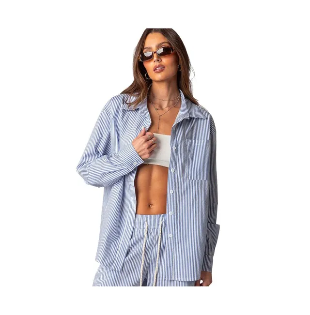 Women's Cotton Pinstripe Oversized Pyjama Shirt