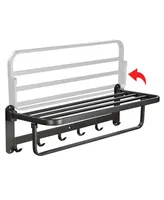 Aquaterior 23" Wall Mounted Towel Rack 2 Tier Rail Holder Storage Shelf Hook Bathroom Hotel