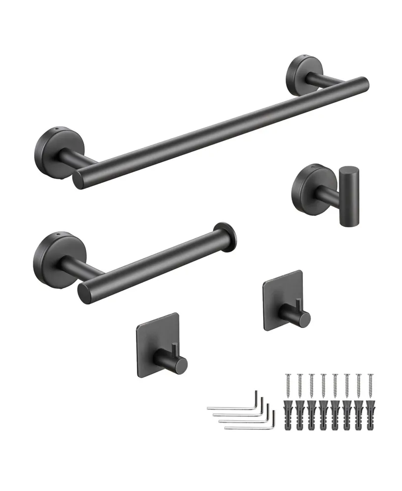 Aquaterior 5-Piece Bathroom Hardware Set Wall Mount 15" Towel Bar Toilet Paper Holder Hook - Assorted Pre