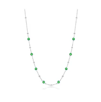 Sterling Silver Bezel-Set Cz & Bead Station Necklace (White, Green, Blue