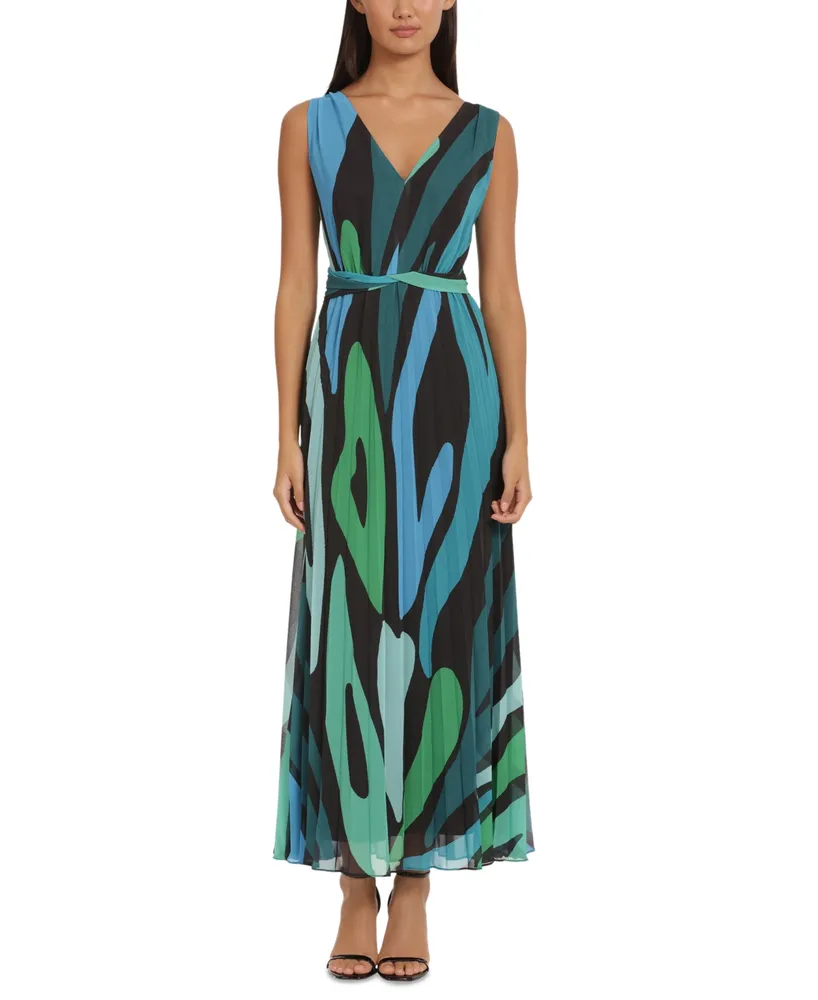 Donna Morgan Women's Printed Pleated Maxi Dress