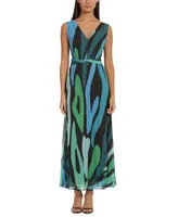 Donna Morgan Women's Printed Pleated Maxi Dress