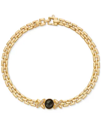 Onyx & White Topaz (1/10 ct. t.w.) "X" Panther Link Bracelet in 14k Gold-Plated Sterling Silver