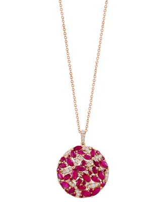 Effy Ruby (3-1/8 ct. t.w.) & Diamond (1/4 ct. t.w.) Cluster 18" Pendant Necklace in 14k Rose Gold