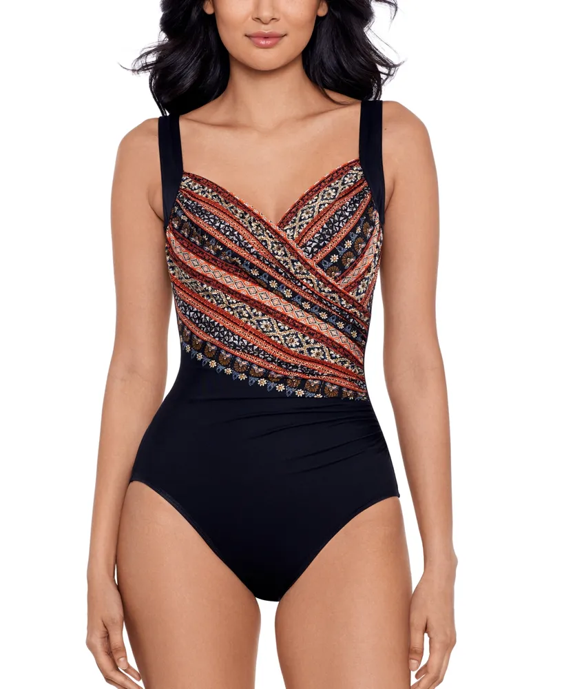 Miraclesuit Plus Size Escape Underwire Allover-Slimming Wrap One-Piece  Swimsuit - Macy's