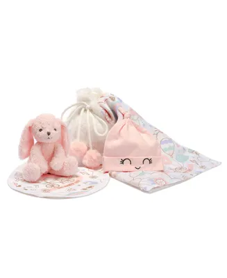 Lambs & Ivy 5 Piece Pink/White Bunny Infant/Newborn Baby Gift Set w/ Swaddle