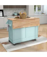 Simplie Fun Rolling Kitchen Cart with Drop-Leaf Countertop & Barn Door