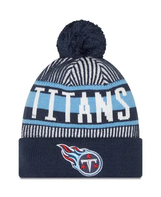 Men's New Era Navy Tennessee Titans Striped Cuffed Knit Hat with Pom