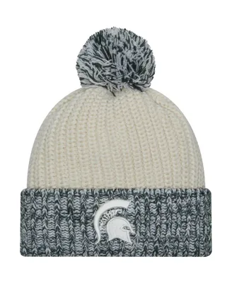 Women's New Era Cream Michigan State Spartans Fresh Cuffed Knit Hat with Pom