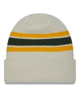Men's New Era Cream Green Bay Packers Team Stripe Cuffed Knit Hat