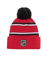 Youth Boys and Girls Chicago Blackhawks Red Jacquard Cuffed Knit Hat with Pom