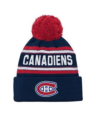 Youth Boys and Girls Montreal Canadiens Navy Jacquard Cuffed Knit Hat with Pom