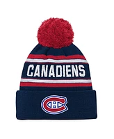 Youth Boys and Girls Montreal Canadiens Navy Jacquard Cuffed Knit Hat with Pom