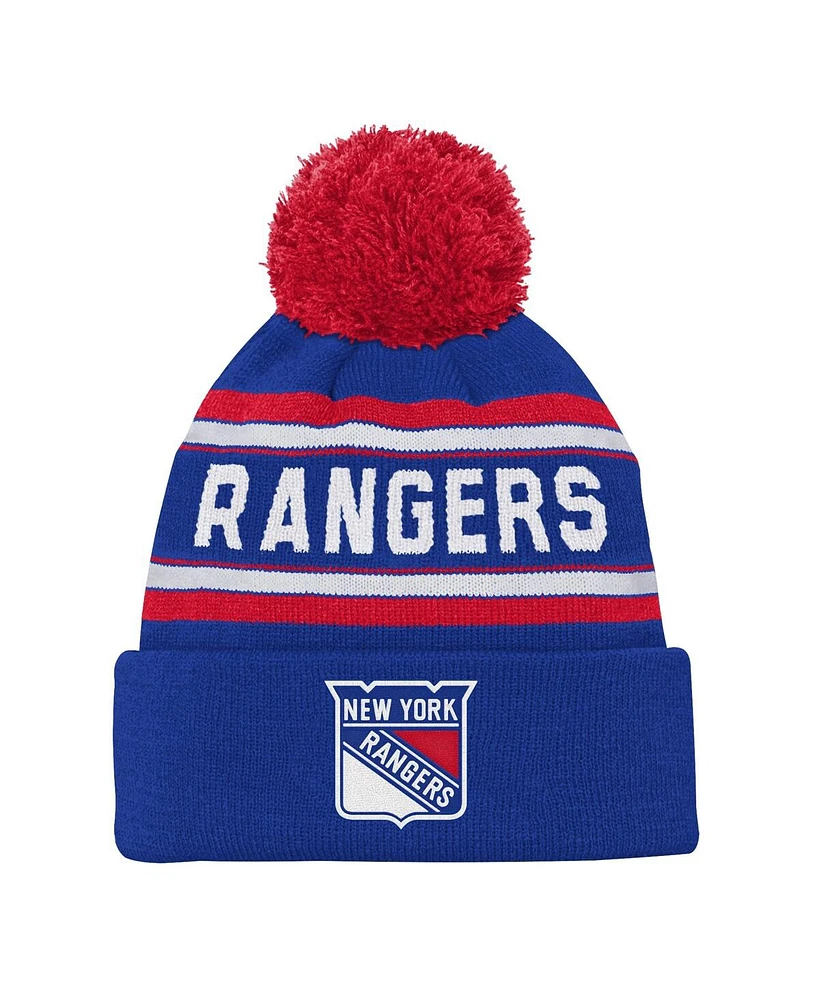 Youth Boys and Girls New York Rangers Blue Jacquard Cuffed Knit Hat with Pom