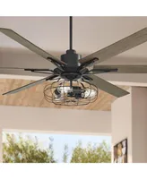 72" Expedition Industrial Rustic Indoor Ceiling Fan with Led 3-Light Remote Control Matte Black Oak Wood Cage for Living Room Kitchen House Bedroom Fa