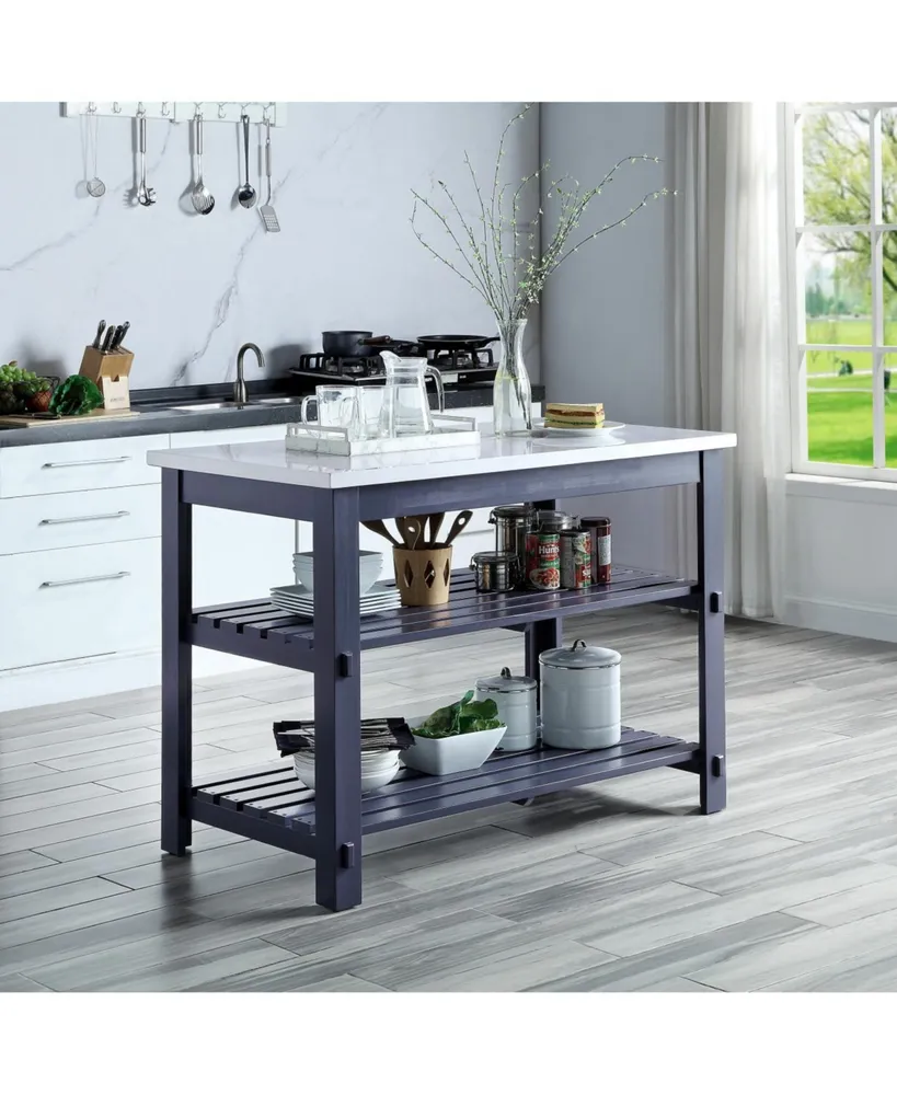Enapay Kitchen Island in Marble Top & Gray Finish