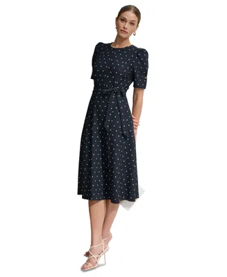 Dkny Women's Polka-Dot Puff-Sleeve Midi Dress