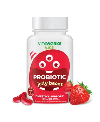 VitaWorks Kids Probiotics 1 Billion Cfu Jelly Beans - Tasty Natural Strawberry Blast Flavor - Vegetarian, Gmo-Free, Nut Free - Dietary Supplement