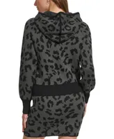 Dkny Jeans Women's Hooded Animal-Print Pullover Sweater