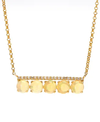 Opal & Diamond (1/20 ct. t.w.) Bar 15" Pendant Necklace in 10k Gold
