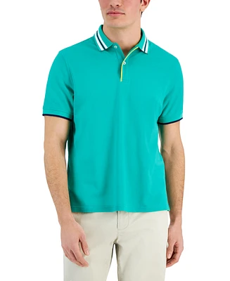 Club Room Men's Short Sleeve Striped-Collar Pique Polo Shirt, Created for Macy's