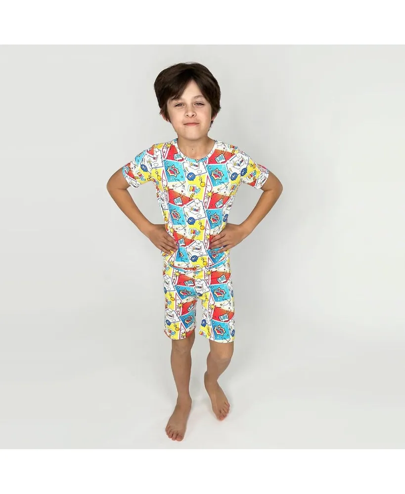 Bellabu Bear Toddler| Child Unisex Comic Hero 2-Piece Short Sleeve & Shorts Pajama Set