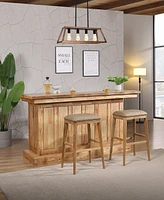 Closeout! Logans Edge 8 Piece Bar Set (Back Bar with Hutch, Bar with 2 Saddle Stools, and Pub Table with 2 Swivel Stools)