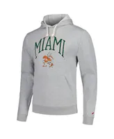 Men's League Collegiate Wear Heather Gray Distressed Miami Hurricanes Tall Arch Essential Pullover Hoodie