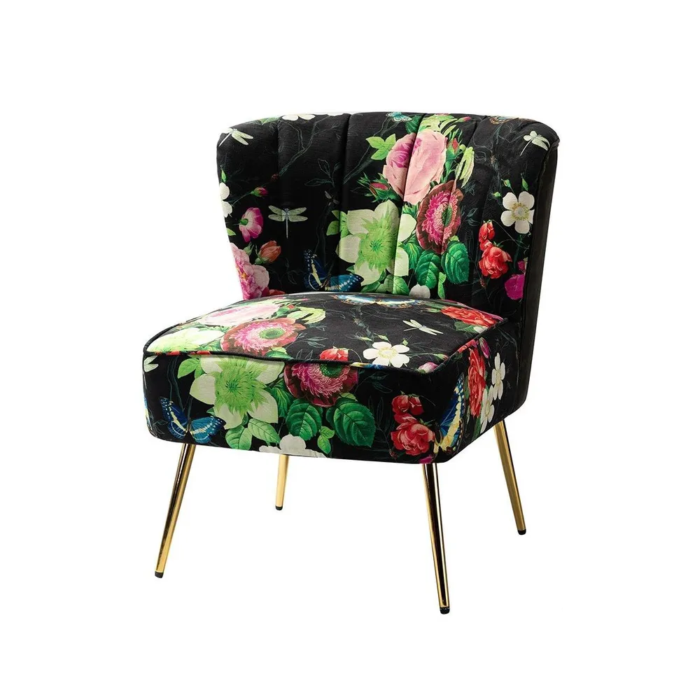 Hulala Home Tufted Floral Fabric Accent Chair with Gold Metal Legs for Living Room