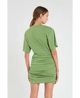 Women's Asymmetric Ruched Mini Dress