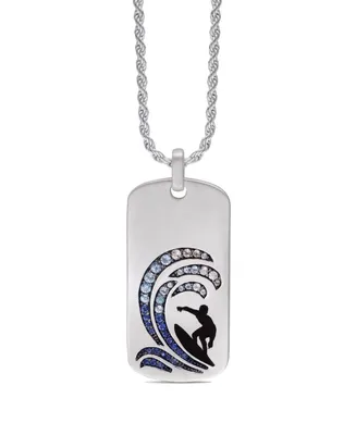 LuvMyJewelry Sterling Silver Surfer's Paradise Design Blue Sapphire, White Topaz Gemstone Tag Chain