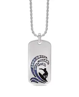 LuvMyJewelry Sterling Silver Surfer's Paradise Design Blue Sapphire, White Topaz Gemstone Tag Chain