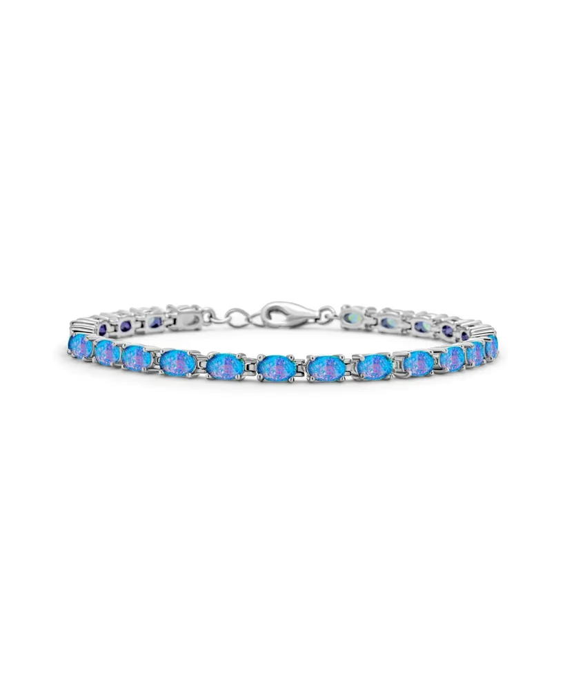 Bling Jewelry Simple Strand Created Blue Synthetic Opal Tennis Bracelet For Women Sterling Silver 7-7.5 Inch