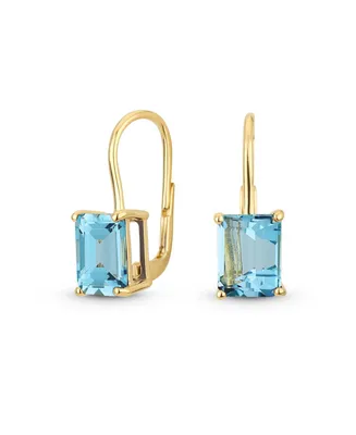 Bling Jewelry 4.50 Ctw Synthetic Emerald Cut Drop Earrings For Women Hinge Lever Back Yellow Gold Plated Sterling Silver