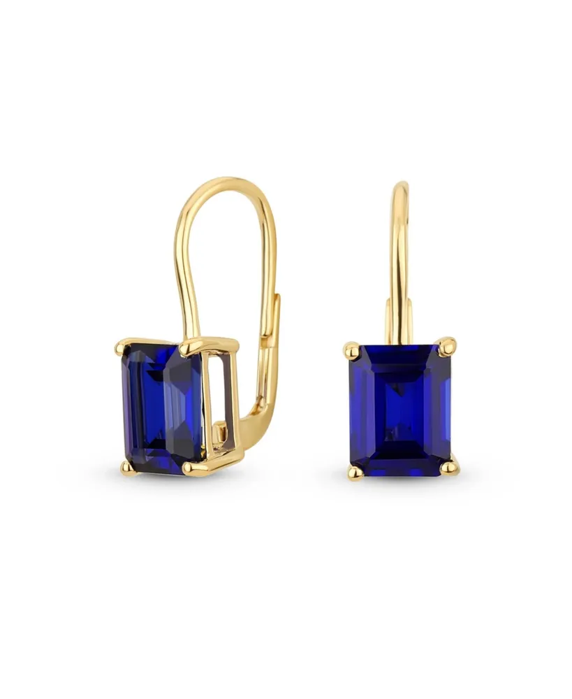 Bling Jewelry Traditional 4.50 Ctw Created Stone Emerald Cut Drop Earrings Hinge Lever Back Yellow Gold Plated Sterling Silver