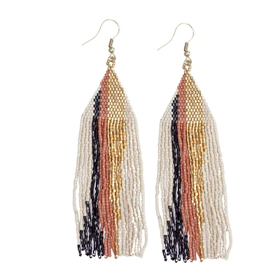 Camielle Abstract Stripe Beaded Fringe Earrings Mixed Metallic