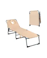 Folding Chaise Lounge Chair with Face Hole for Beach