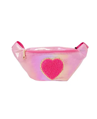 Girl's Hot Pink Shiny Heart Patch Sling Bag