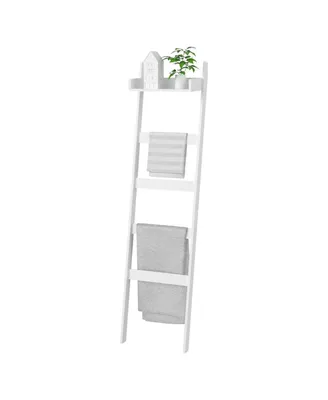 Simplie Fun Blanket Ladder, 5 Tier Towel Racks With Shelf, Bamboo Blanket Holder, Decorative Blanket, Quilt, Towel, Scarf Ladder Shelves For Living Ro