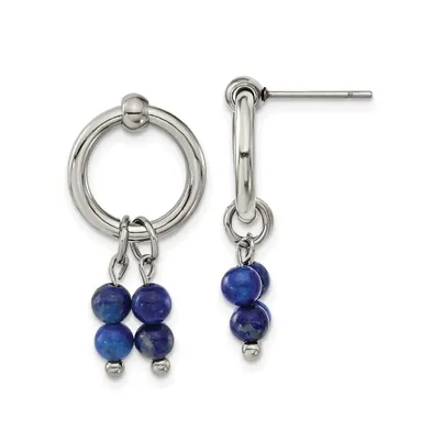Chisel Stainless Steel Polished with Lapis Dangle Earrings