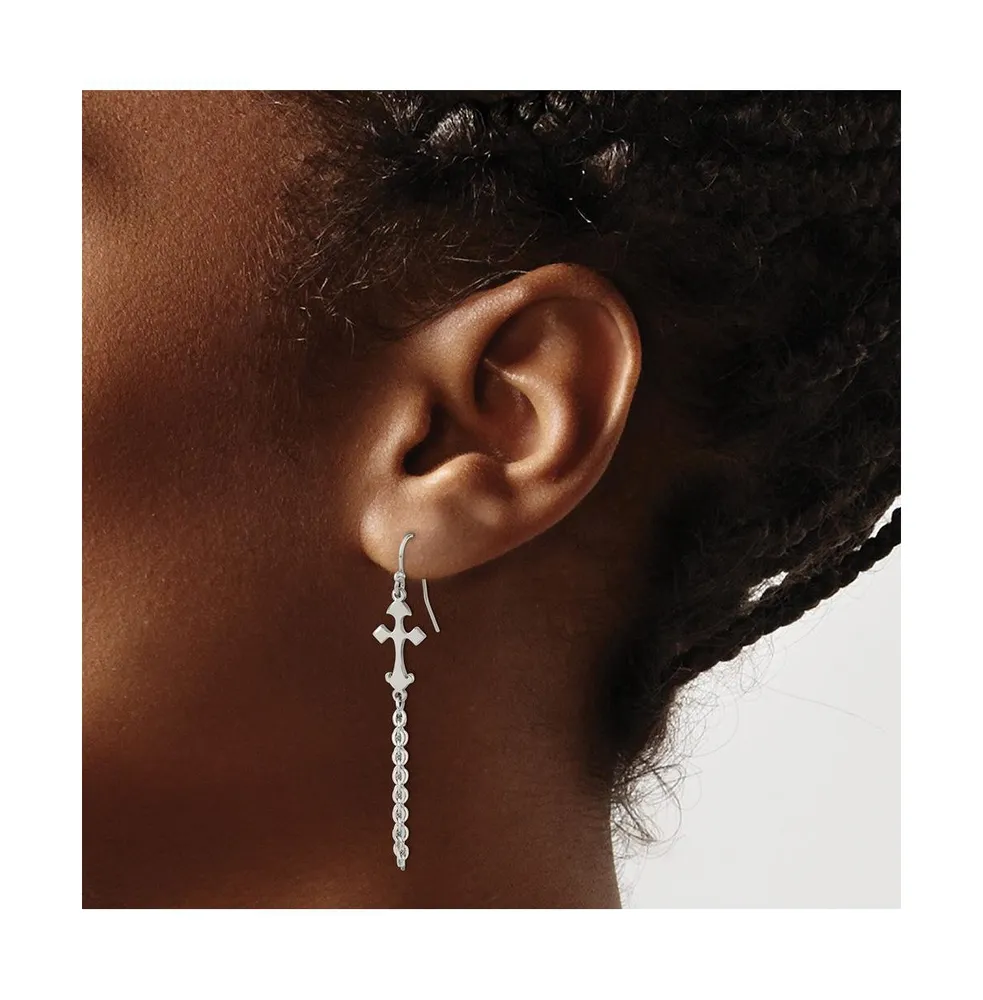Chisel Stainless Steel Polished Cross Dangle Shepherd Hook Earrings