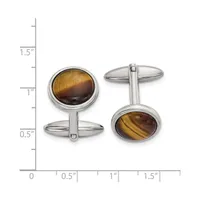 Chisel Stainless Steel Polished Tiger's Eye Circle Cufflinks