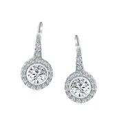 Bling Jewelry Classic Art Deco Style Cz Halo Circle Circlet Rosette Solitaire Drop Earrings Cubic Zirconia Sterling Silver