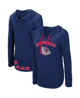 Women's Colosseum Navy Gonzaga Bulldogs My Lover Lightweight Hooded Long Sleeve T-shirt