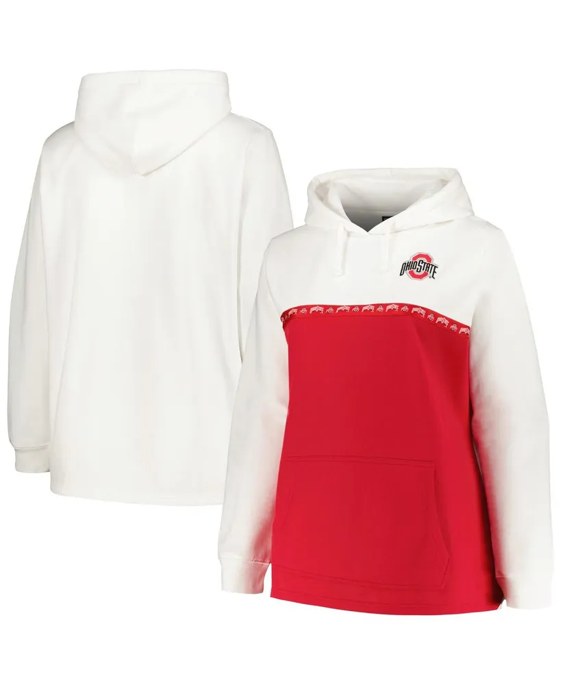 Women's Profile White, Scarlet Ohio State Buckeyes Plus Taping Pullover Hoodie